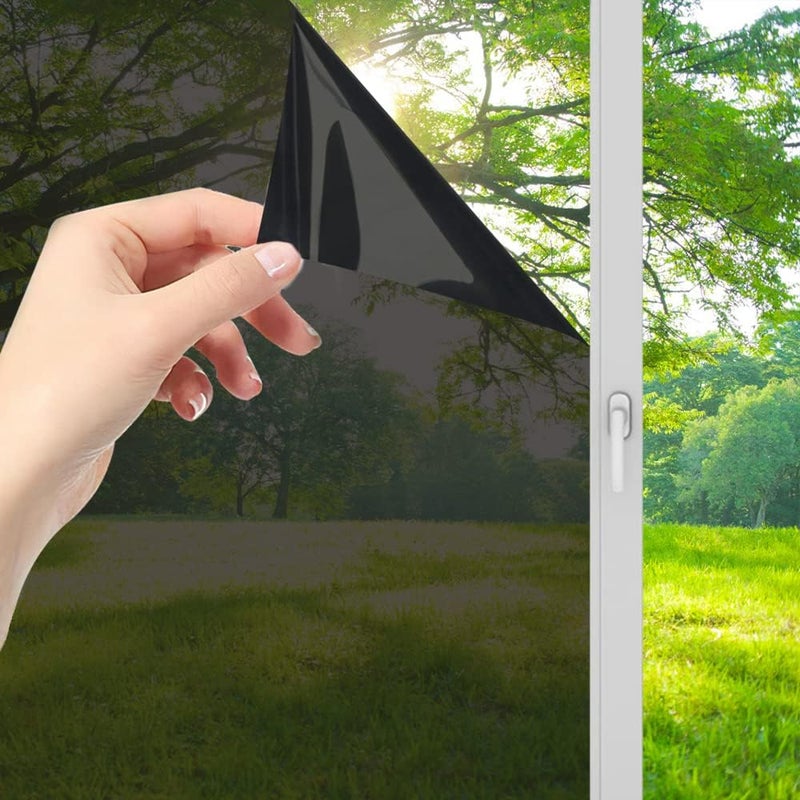 Lmlpt One Way Window Film Privacy See Out Not in Windows Tint for Home Sun UV Blocking Dark Glass Tinting Films Heat Insulation Self-Adhesive Mirror Door Coverings Sticker,Magic Black,23.6X118.1inch - Image 1